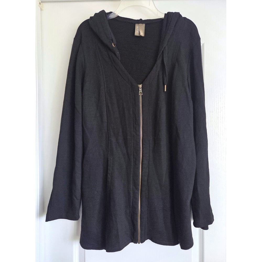 XCVI Black Cotton French Terry Full Zip Hoodie Jacket XXL 12179S